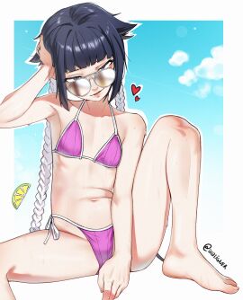 beach belly belly_button bikini bleach bleach:_the_thousand-year_blood_war breasts female female_only glasses navel petite petite_body petite_breasts petite_female short_hair small_breasts smaller_female soifon sui-feng tomboy waligner