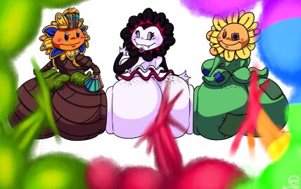 2025 anthro anthrofied ass big_butt biped black_freckles black_petals blue_petals bottomwear breasts brown_body butt_focus butt_squish button_(fastener) button_eyes clothing electronic_arts elemental_creature eye_patch eyelashes eyewear fangs fart fart_cloud fart_fetish female flora_fauna flower flower_creature freckled_butt freckles garden_warfare gem green_body green_fart_cloud group hamb0ne hand_fan hi_res huge_butt hyper hyper_butt leaf leaf_arms looking_at_viewer looking_back looking_back_at_viewer mummy_wrappings pearl_(gem) plant plants_vs._zombies plushie popcap_games rainbow_fart_cloud red_fart_cloud simple_background skirt squish stitch_(sewing) stuffy_sunflower sun_pharaoh teeth trio uraeus vampire_sunflower white_background white_body yellow_petals