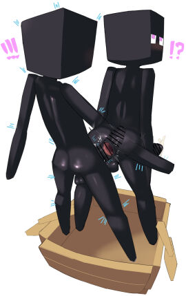 !!! !? 2boys accidental_circumstance accidental_penetration accidental_sex anal_sex ass balls bar_censor blush censored enderman erection femboy gay humanoid male male/male male_only man0. minecraft non-human nude penetration penis purple_eyes rengenosenaka stuck surprised yaoi