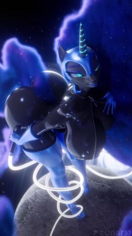 absurd_res anthro ass big_breasts big_butt biped breasts clothed clothing equid equine eyebrows eyelashes female fingers friendship_is_magic hair hasbro headgear headwear hi_res huge_breasts legwear lunar57 mammal my_little_pony nightmare_moon_(mlp) pupils solo thick_thighs thigh_highs three-quarter_view