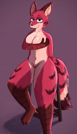 absurd_res ass big_ass big_breasts big_butt breasts canid canine felid female female/female feral fox hi_res hybrid mammal mestysa pantherine solo wide_hips