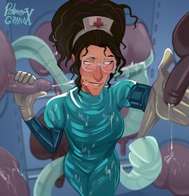 1girls adjusting_gloves biting_lip biting_own_lip cum_on_face female gloves latex_clothing male marvel marvel_comics milking_handjob nurse olivia_octavius palmergranate sony_pictures_animation spider-man:_into_the_spider-verse spider-man_(series) surgeon tagme tentacle tentacle_on_male
