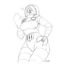 artist_request artist_signature brawl_stars female happy heart pearl_(brawl_stars) robot robot_girl sketch source_request tagme thighs unknown_source waving white_background