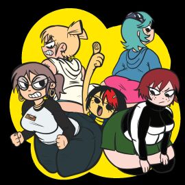 5girls arm_up asian ass ass_sandwich auburn_hair back_view barista big_ass big_butt black_eyes black_hair blonde_hair blue_hair brown_hair chinese clothed earrings female female_only freckles glasses goddgod1 goggles goggles_on_head hair_bun hairclip harem hoop_earrings huge_ass julie_powers kim_pine knives_chau looking_back multiple_females multiple_girls ponytail ramona_flowers red_hair red_streak roxanne_richter scarf scott_pilgrim short_hair streaked_hair surrounded_by_ass yuri