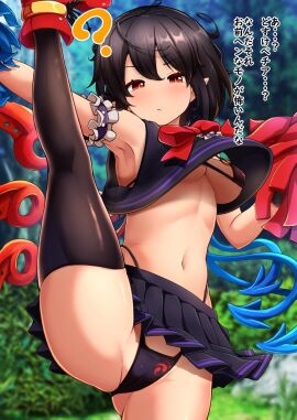 1girls 2024 ? armpits ass asymmetrical_wings bikini black_bikini black_hair breasts cameltoe cheerleader cheerleader_uniform crop_top female highleg_bikini japanese_text looking_at_viewer microskirt narrowed_eyes navel nue_houjuu one_leg_up peso_(cheese_company) pleated_skirt pointy_ears pom_poms pout print_bikini pussy red_eyes ribbon short_hair skirt sweat tagme text thighhighs thighs touhou translated upshirt vertical_splits wings