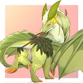 2024 anus ass dragon dragonmaid_(yu-gi-oh!) dragonmaid_lorpar dragonmaid_luft duel_monster female feral genitals golden_claws green_body hi_res honeymono looking_back mythological_creature mythological_scalie mythology noodlestoat presenting presenting_hindquarters presenting_pussy pussy rear_view scalie solo yu-gi-oh!