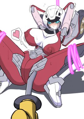 1girls 2d 2d_(artwork) arcee arcee_(rotb) areola areolae big_breasts blushing bondage breasts busty female female_only hands_behind_head huge_breasts konro_yoyogei large_breasts nipples robot robot_girl solo spread_legs sweat thick_thighs tied_up transformers transformers_rise_of_the_beasts