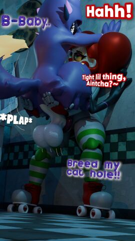 1boy 1futa 3d animatronic baby_(fnafsl) balls better_version_at_source carrying carrying_another carrying_partner carrying_position circus_baby circus_baby_(fnaf) clown clown_girl dialog dirty_talk duo english english_dialogue english_text felid feline female femboy five_nights_at_freddy's five_nights_at_freddy's:_sister_location futa/male futa_on_male futadom futanari green_eyes huge_balls huge_cock intersex jordevoir male oc onomatopoeia original_character penetration penile penile_penetration penis red_hair sex so87baby soniclux striped_socks summer_of_87_baby text thigh_high_socks thigh_socks twintails twitter_sample
