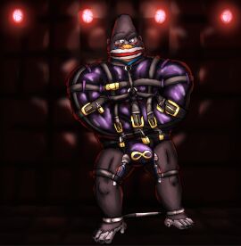 anoymoususerunkown1486 anthro ape arms_tied aroused aroused_male balls belt biceps big_daddy_(sing) black_background black_body black_fur blue_eyes blush blush_lines bondage bondage_gear bottomless bottomless_anthro bottomless_male bound bulge bulge_focus burglar clothed clothing criminal cuff_(restraint) cuffed_ankles dominant dominant_anthro dominant_male edging edging_machine erection erection_under_clothing fur gag gagged gang gangster genitals gorilla hand_feet haplorhine harness illumination_entertainment kerchief kerchief_in_mouth legs_tied male male_only mammal masculine_male muscular muscular_anthro muscular_male orgasm_denial padded_room pantsless pantsless_anthro pantsless_male penile penis pleasured_male primate prison prison_cell prisoner punished punishment red_background red_lights restraints robber secretly_loves_it sex_toy silenced simple_background sing_(movie) solo squirming standing straitjacket straps submissive_male teasing teasing_machine thick_arms thief thug vibrating vibrating_bulge vibrating_penis vibrator vibrator_on_balls vibrator_on_bulge vibrator_on_penis vibrator_torture wand_vibrator