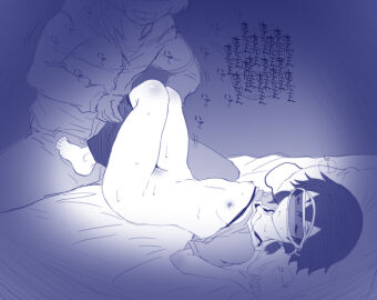 1boy 1girls asada_shino asleep female japanese_text male monochrome mudou_eichi shinkawa_kyouji sleeping sword_art_online tagme
