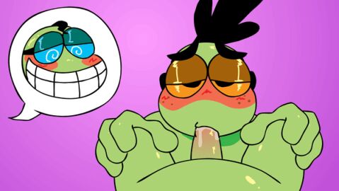 animated beanish big_teeth blowjob cum eye_contact fawful green_skin jolligig male mario_and_luigi_(series) nintendo non-human penis pov sucking_penis super_mario_bros. toony villain