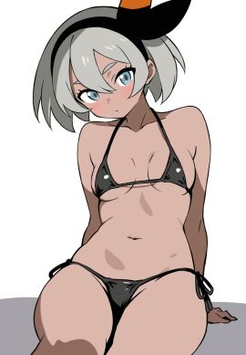 1boy absurdres anal asaborakenoke bar_censor barefoot bea_(pokemon) breasts censored cowboy_shot feet female grey_eyes grey_hair highres indoors medium_breasts medium_hair muscular muscular_male nipples penis pokemon pokemon_sm pussy sex sex_from_behind soles straight sweat toes