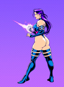 1girls arm_strap arm_straps ass athletic athletic_female biceps blue_arm_strap blue_bridal_gauntlets blue_elbow_gloves blue_leotard blue_thigh_strap blue_thighhighs blue_thong_leotard bridal_gauntlets clenched_fist elbow_gloves energy female female_ninja jiggeh kunoichi leotard light-skinned_female light_skin long-haired_female long_hair long_purple_hair marvel marvel_comics marvel_vs._capcom muscular muscular_female muscular_shoulders mutant_(marvel) ninja ninja_girl no_sex non-nude pink_belt pink_energy psylocke_(kwannon) purple-haired_female purple_background purple_hair purple_lipstick side_view simple_background sleeveless_leotard solo solo_female standing superheroine thick_ass thick_thighs thigh_strap thigh_straps thighhighs thong_leotard toned toned_female toned_legs x-men