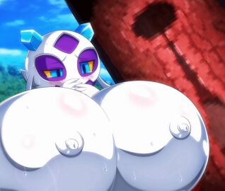 1boy 1girls alternate_version_available animated areolae big_breasts big_penis blush bouncing_breasts breasts censored_penis covering_mouth female female_focus froslass gigantic_breasts heldron_(artist) huge_breasts hyper hyper_breasts large_breasts live2d male nintendo penis pokemon pokemon_dppt pussy sex sweat tagme tears topless unseen_character unseen_male vaginal_penetration