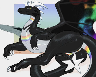 2025 4_fingers anus ass black_body black_tail black_wings claws coinn8 digital_drawing_(artwork) digital_media_(artwork) dragon feet female feral finger_claws fingers genitals grey_eyes hi_res horn looking_at_viewer lying membrane_(anatomy) membranous_wings mythological_creature mythological_scalie mythology on_side pussy quadruped scalie simple_background smile solo tail toe_claws toes vulva white_horn wings