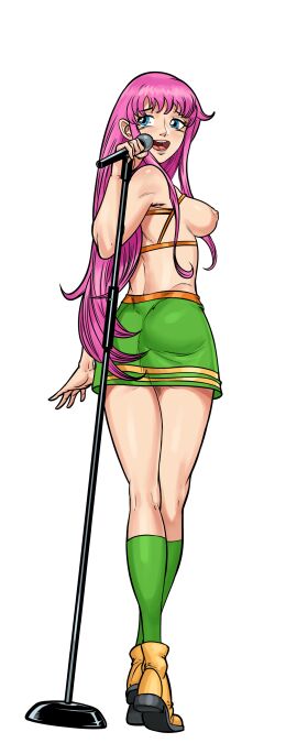 ass blue_eyes boku_mi_maï_(hentai_heroes) boots breasts cg female from_behind full_body hentai_heroes kinkoid large_breasts long_hair looking_at_viewer looking_back miniskirt nipples official_art open_mouth parody pink_hair shoes simple_background skirt smile socks solo spring_boku_mi_maï_(hentai_heroes) standing thighs transparent_background