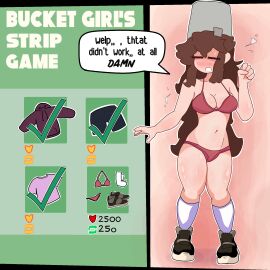 bra bucket_girl_(thecoo1estslime) bucket_hat female original original_character strip_game thecoo1estslime tummy underwear