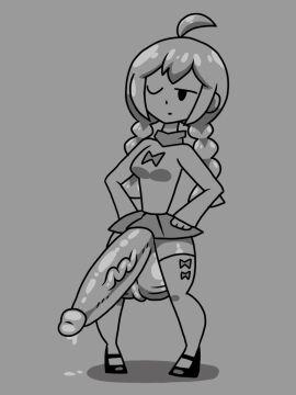 1futa balls big_balls big_penis black_and_white black_shoes bow_knot futanari huge_balls huge_cock intersex penis skirt twin_braids warma warma's_life warma_(warma's_life) white_hair white_shoes