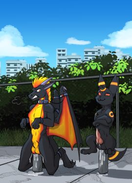 anal anal_fluids anal_fluids_on_object anal_masturbation anal_orgasm anal_sex animal_genitalia animal_penis ankles_tied anthro balls bodily_fluids bollard bondage bound breasts canine_genitalia canine_penis cleavage clenched_teeth clothed clothing collar cum cum_on_penis cum_while_penetrated digital_media_(artwork) dragon duo eeveelution ejaculation erection generation_2_pokemon genital_fluids genitals hair hands-free hands_tied hi_res horn improvised_dildo improvised_sex_toy kneeling knot male male_penetrated masturbation membrane_(anatomy) membranous_wings mythological_creature mythological_scalie mythology nintendo object_in_ass orgasm outside penetration penis plant pokemon pokemon_(species) public public_masturbation public_nudity scalie sex_toy sheath smile spread_legs spreading tail teeth toying_self umbreon wings wings_tied zafara_(artist)