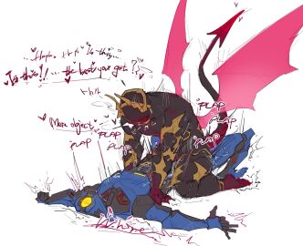 black_body black_skin bottom_on_top cock_hungry cuntboy cuntboy/male cuntboy_penetrated demon demon_boy demon_horns demon_humanoid demon_tail demon_wings dialogue dialogue_bubble dom_bottom dominant_bottom fallen_angel gabriel_(ultrakill) heart heart_symbol helmet intersex male mask masked masked_male naked naked_male no_nipples nude nude_male nymphomaniac overstimulation penis penis_in_pussy plap plap_(sound) power_bottom pussy ride riding riding_penis robot robot_humanoid robot_male robot_on_demon sennngagaga shaking sub_dominating_top sub_top tattoo tattoo_on_arm tattoo_on_belly tattoo_on_chest tattoo_on_legs tattoos trembling ultrakill v1_(ultrakill) vaginal_penetration