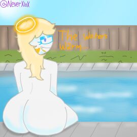 2025 2d 2d_(artwork) 2d_artwork angel angel_girl angie_(xxxloxy) artist_logo artist_name blonde_hair female glowing_eyes halo light-skinned_female light_skin naked nice_ass original original_character pool thick_thighs white_body white_eyes xxxloxy_(artist) yellow_hair