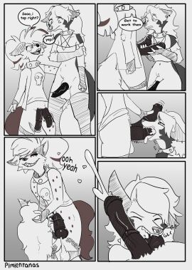 animal_genitalia animal_penis anthro ass balls big_penis bodily_fluids bottomless canid canid_demon canine clothed clothing comic crymini cum cum_in_mouth cum_inside demon duo english_text equine_genitalia equine_penis erection face_fucking fellatio flared_penis fur genital_fluids genitals gynomorph hair hellaverse hellhound helluva_boss hi_res holding_penis intersex intersex/intersex irrumatio loona_(helluva_boss) mammal medial_ring mythological_canine mythological_creature mythology oral oral_penetration penetration penile penis penis_in_mouth pimientanas sex simple_background sinner_demon size_difference small_dom_big_sub tail text tongue zoophobia