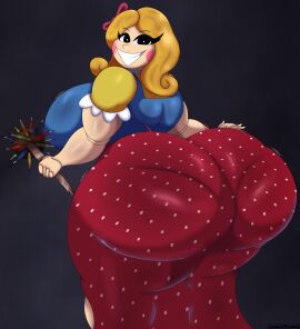 2024 2d 2d_(artwork) 2d_artwork ass big_ass big_breasts big_butt breasts creepy creepy_smile doll doll_joints dress dress_pull female horror horror_(theme) huge_ass lewd_bun_64 looking_at_viewer looking_back_at_viewer massive_ass miss_delight mob_entertainment poppy_playtime poppy_playtime_(chapter_3) solo strugglebunny teacher