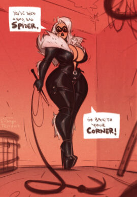 1girls 2019 artist_name black_cat_(marvel) bodysuit breasts cleavage closed_eyes deep_cleavage dialogue domino_mask english english_text eyeshadow felicia_hardy female female_only femdom heels hourglass_figure huge_breasts hugotendaz latex marvel marvel_comics mask shiny_clothes sketch skin_tight solo solo_female speech_bubble spider-man_(series) superheroine text thighs tight_clothes tight_clothing unzipped_bodysuit whip white_hair