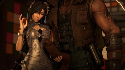 1boy 1girls 3d balls barret_wallace corruption cuckold cuckold_pov dark-skinned_male dark_skin dovasfm dress erection female final_fantasy final_fantasy_vii holding_penis imminent_sex interracial looking_at_viewer male massive_penis ntr penis pubes small_penis_gesture testicles tifa_lockhart tifa_lockhart_(sporty_dress) tight_clothes uncensored