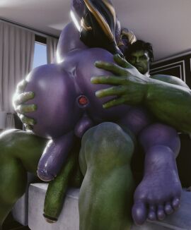 3d 3d_model 3d_render anus ass bara big_ass big_penis dace_renders feet gaped gaped_anus gay green_body green_skin huge_cock hulk male male/male male_only marvel marvel_cinematic_universe marvel_comics muscular muscular_male mutate_(marvel) penis prolapse prolapsed_anus purple_body purple_skin soles thanos toes yaoi