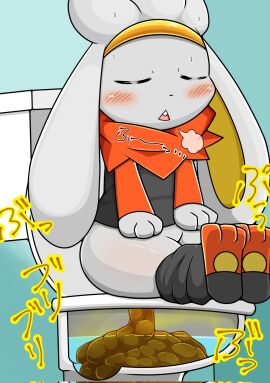 anthro ass bathroom blush blush_lines bodily_fluids bottomwear bottomwear_down closed_eyes clothed clothing constipation fart fart_cloud fart_fetish feces feces_pile feet fur gassy generation_8_pokemon grey_body grey_fur hands_on_hips headgear headwear hi_res lagomorph leporid mammal nintendo on_toilet pants pants_down partially_clothed pokemon pokemon_(species) poop_desperation poop_in_ass poop_in_bowl pooping_into_water potty_time public public_restroom queen_kemono rabbit raboot red_eyes relaxed_expression restroom_stall sat_on scat shitting short_stack sitting sitting_on_toilet solo sweat sweatdrop toilet toilet_bowl toilet_lid toilet_seat toilet_use wide_hips