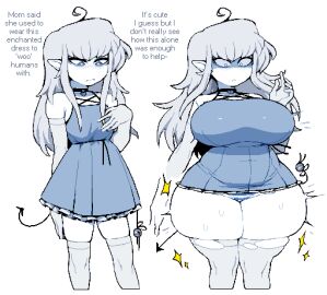 1female 1girls ass_expansion before_and_after big_breasts blush breast_expansion breast_growth breasts_bigger_than_head bursting_breasts curvy dizzyspells expansion gigantic_ass gigantic_breasts gigantic_butt gigantic_thighs growth plump shortstack simple_shading succubus thick_thighs thigh_expansion torn_clothes voluptuous wardrobe_malfunction wide_hips