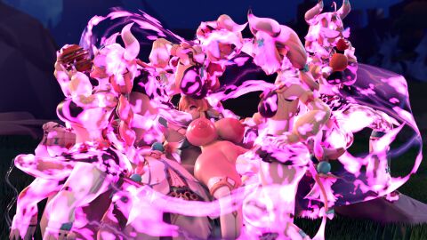 1girls 3d 3futas female futa_on_female futaflux futanari genshin_impact intersex lumine_(genshin_impact) varesa_(genshin_impact)