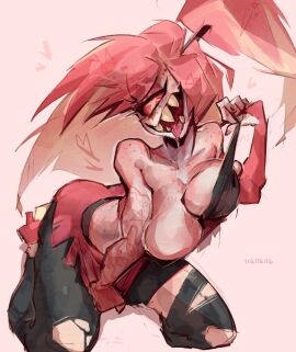 116116116 1_eye 1girls 2024 bent_arm bent_over big_breasts black_legwear black_pants breasts breasts_popping_out cherri_bomb_(hazbin_hotel) clevage demon demon_girl drool drooling female female_focus female_only grabbing_clothing hand_on_crotch hazbin_hotel heart hearts huge_breasts long_eyelashes long_hair nipple_slip on_knees red_eye ripped_clothes ripped_clothing ripped_pants saliva saliva_trail sharp_teeth smile smiling tagme teeth undressing white_background