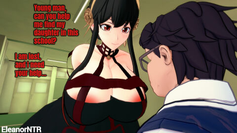 1boy 1girls 3d alternate_breast_size big_belly breasts eleanor_ntr fat_male female human hungry male netorare ntr spy_x_family thorn_princess yor_briar yor_forger