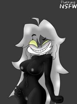 2d big_breasts breasts female friday_night_funkin girlfriend_(friday_night_funkin) grey_skin hand_on_hip long_hair pose purringnsfw pussy sharp_fingernails smile smirk the_trollge_files thick_thighs trollge_gf_(fnf) white_hair white_nipples white_pussy yellow_eyes