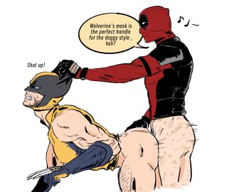 2boys anal anal_penetration anal_sex ass beard big_ass big_butt blush bottomless claws deadpool deadpool_&_wolverine_(2024) doggy_style english_text gay grabbing_from_behind half-dressed james_howlett male male_only marvel marvel_comics mask masked masked_male muscular muscular_male musical_note round_ass round_butt scar sex_from_behind sleepyuncle1 speech_bubble superhero_costume wolverine_(x-men) x-men yaoi