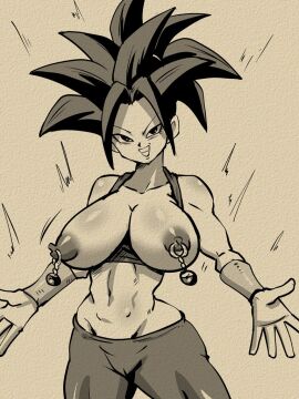 1girls base_form_kefla big_breasts black_eyes black_hair breasts dragon_ball dragon_ball_super female female_focus female_only fusion hips kefla monochrome rickert_kai saiyan smile universe_6