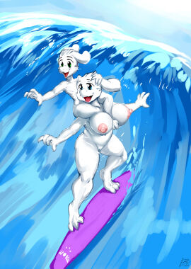 1boy 1girls asriel asriel_dreemurr barefoot big_breasts breasts byondrage caprine daemont92 female female/male girly goat goatmom implied_incest male milf mother_and_son nipples nude piggyback_ride surf surfboard surfing thick_thighs toby_fox toriel undertale undertale_(series) voluptuous water wholesome_nudity wide_hips young
