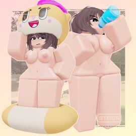 2girls 3d artist_name ass big_ass big_breasts big_thighs breasts brown_hair chiitan costume darby_lockhart dingotoad eyeshadow female hd mascot original_character posing posing_for_the_viewer poster roblox robloxian self_upload smile studsxxx sweat tagme twitter_username watermark