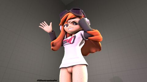 3d breasts female female_focus female_only human_meggy illustrantnsfw medium_breasts meggy_spletzer no_panties no_pants pussy saluting smg4