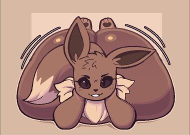 2024 ambiguous_gender anthro ass ass_focus big_ass big_ears black_sclera brown_fur bubble_ass bubble_butt eevee fur furry furry_only generation_1_pokemon huge_ass hyper_ass hyper_butt jiggling_ass laying_on_stomach looking_at_viewer meat_mounds movement_lines neck_fur pawpads paws pokemon pokemon_(species) shaking_ass solo_focus welwraith wobbling_ass