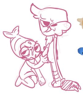 2boys annoyed annoyed_expression cum cum_on_face dandy's_world doodle fiznie1133 gay gay_sex goob_(dandy's_world) handjob kneeling looking_at_viewer male on_knees roblox shrimp shrimpo_(dandy's_world) sketch sweat sweating