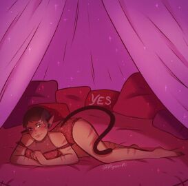 1girls anthro anthro_only artist_signature bed bedroom big_breasts blush breasts cat_ears cat_girl cat_tail catgirl catra cleavage eyelashes eyeliner fangs female female_only heterochromia hi_res laying_on_bed laying_on_stomach leotard lingerie lipstick makeup pigeonpii see-through she-ra_and_the_princesses_of_power short_hair signature solo tail text wide_hips