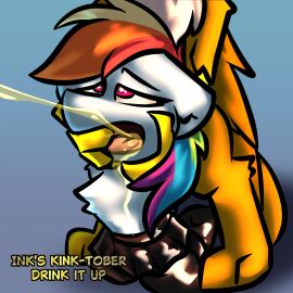 ambiguous_gender avian bodily_fluids bondage bottomwear bound clothing drinking drinking_urine equid equine female feral friendship_is_magic genital_fluids gilda_(mlp) group gryphon hasbro hi_res horse krano_network latex latex_bottomwear latex_clothing latex_skirt legwear mammal my_little_pony mythological_avian mythological_creature mythological_equine mythology peeing peeing_in_mouth pegasus pony questionable_consent rainbow_dash_(mlp) skirt thigh_highs trio urine urine_in_mouth watersports wings