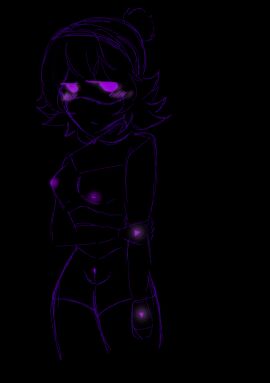 blush breasts embarrassed female female_only murder_drones nude_female purple_eyes purple_hair pussy robot_girl uzi_(murder_drones)