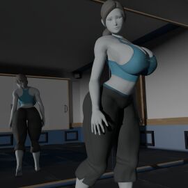 1girls 3d alternate_breast_size ass barefoot breasts female female_only full_body grey_hair huge_ass huge_breasts isquashyou looking_at_viewer mirror mirror_reflection smile solo solo_female white_body wide_hips wii_fit wii_fit_trainer wii_fit_trainer_(female)