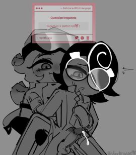 2boys butter_roll_cookie clothes cookie_run cookie_run_kingdom darkcacao98_(artist) espresso_cookie gay gay_sex glasses gloves gray_background male penis penis_rubbing strawpage_request uniform