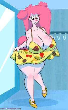 1girls ass berri_(feathersbutts) big_breasts breasts busty cleavage curvaceous curvy curvy_figure digital_media_(artwork) dress feathers-ruffled female female_only giant_breasts high_heels hips hourglass_figure huge_ass huge_breasts legs long_hair original original_character patreon_username pink-skinned_female pink_body pink_hair pink_skin slim_waist solo thick thick_hips thick_legs thick_thighs thighs voluptuous voluptuous_female waist wide_hips
