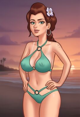 1girls 2025 2d_(artwork) ai_generated beach beach_background becca_(summertime_saga) big_breasts bikini bikini_bottom bikini_top bra breasts cameltoe civitai daeisi digital_drawing_(artwork) erect_nipples erect_nipples_under_clothes female female_only freckles freckles_on_breasts freckles_on_chest freckles_on_face freckles_on_shoulders green_eyes light-skinned_female light_skin medium_breasts nipples nipples_visible_through_clothing panties pussy pussy_lips pussy_peek red_hair showing_off smile smiling standing summertime_saga tanline tanlines teenage_girl teenager